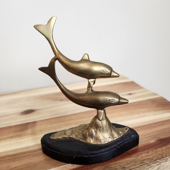 Vintage Brass Dolphins Figurine Statue Mid Century Decor - Picture 4 of 11